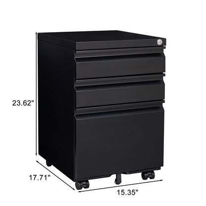 [Installation required] 3-drawer mobile filing cabinet with lock, office storage filing cabinet of legal/letter size, metal filing cabinet to be Installation required (black)