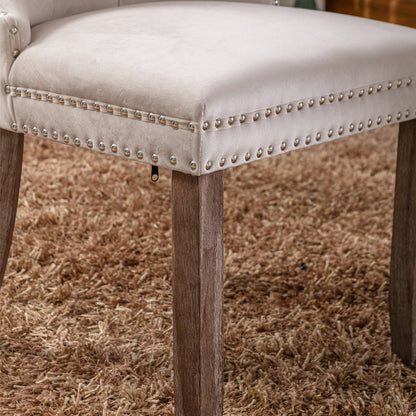 Nikki Collection Modern, High-end Tufted Solid Wood Contemporary Velvet Upholstered Dining Chair with Wood Legs Nailhead Trim 2-Pcs Set – Beige