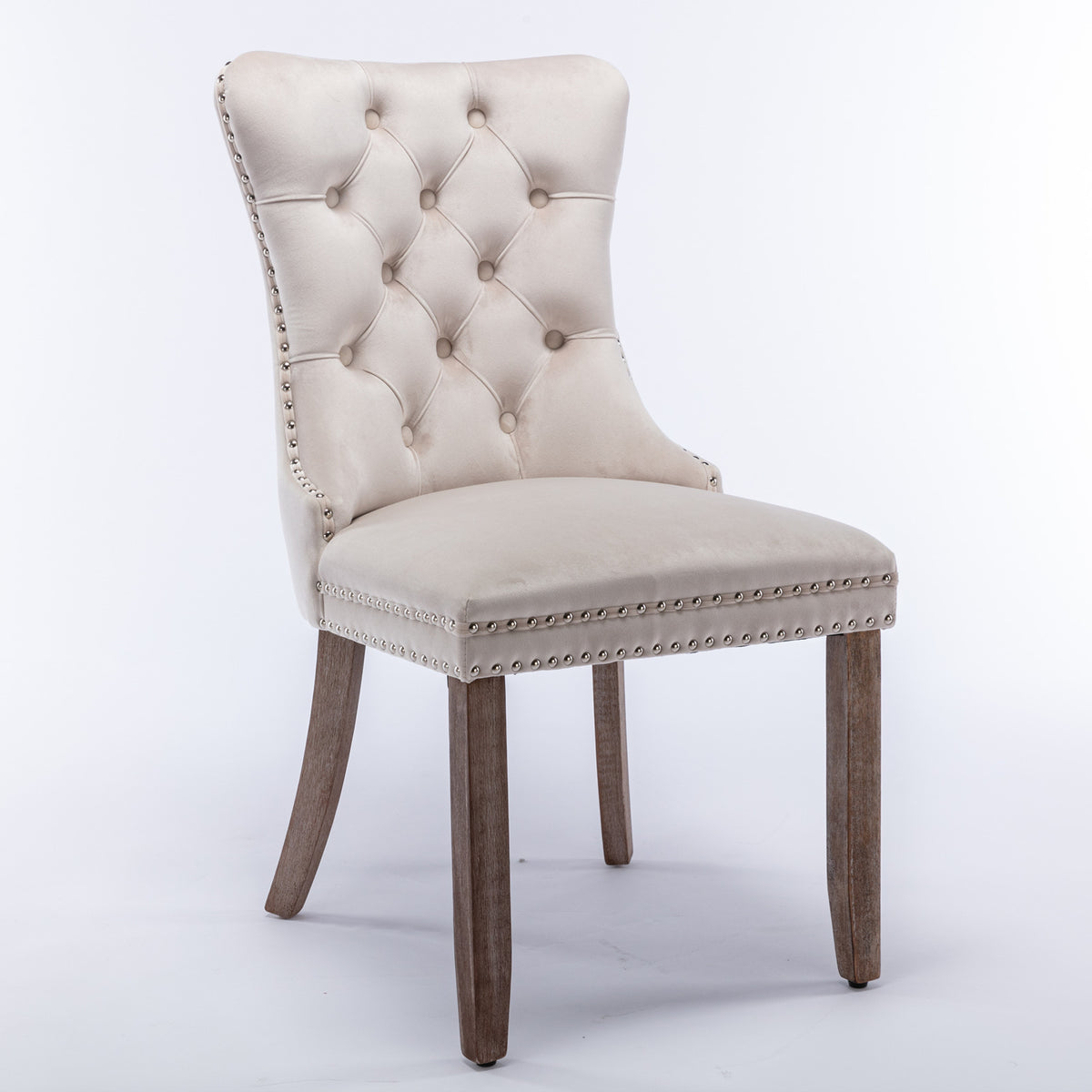 Nikki Collection Modern, High-end Tufted Solid Wood Contemporary Velvet Upholstered Dining Chair with Wood Legs Nailhead Trim 2-Pcs Set – Beige