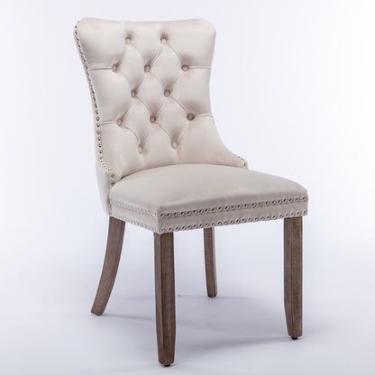 Nikki Collection Modern, High-end Tufted Solid Wood Contemporary Velvet Upholstered Dining Chair with Wood Legs Nailhead Trim 2-Pcs Set – Beige