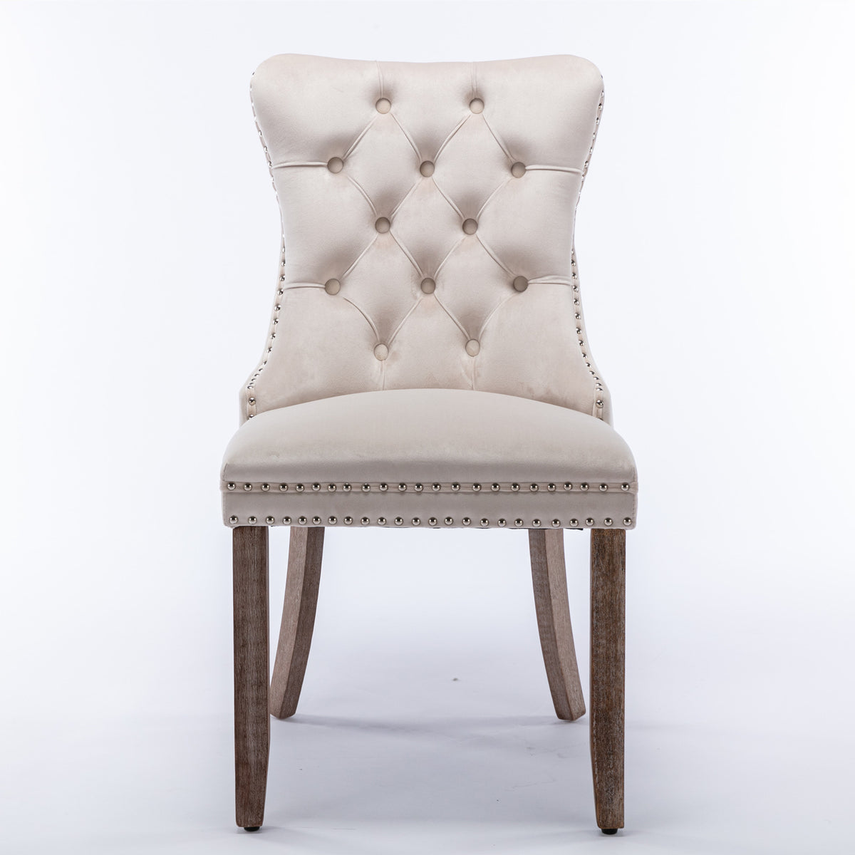 Nikki Collection Modern, High-end Tufted Solid Wood Contemporary Velvet Upholstered Dining Chair with Wood Legs Nailhead Trim 2-Pcs Set – Beige