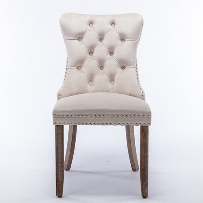 Nikki Collection Modern, High-end Tufted Solid Wood Contemporary Velvet Upholstered Dining Chair with Wood Legs Nailhead Trim 2-Pcs Set – Beige