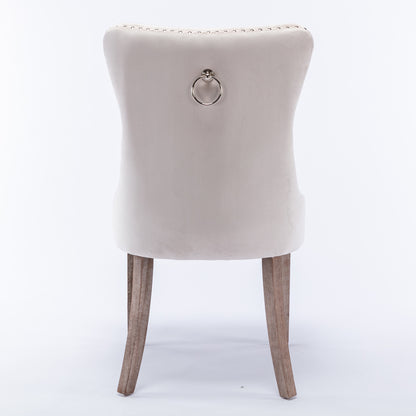 Nikki Collection Modern, High-end Tufted Solid Wood Contemporary Velvet Upholstered Dining Chair with Wood Legs Nailhead Trim 2-Pcs Set – Beige