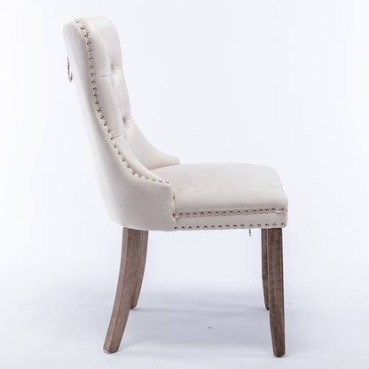 Nikki Collection Modern, High-end Tufted Solid Wood Contemporary Velvet Upholstered Dining Chair with Wood Legs Nailhead Trim 2-Pcs Set – Beige