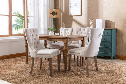 Nikki Collection Modern, High-end Tufted Solid Wood Contemporary Velvet Upholstered Dining Chair with Wood Legs Nailhead Trim 2-Pcs Set – Beige