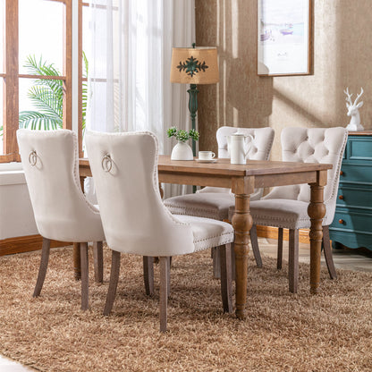 Nikki Collection Modern, High-end Tufted Solid Wood Contemporary Velvet Upholstered Dining Chair with Wood Legs Nailhead Trim 2-Pcs Set – Beige