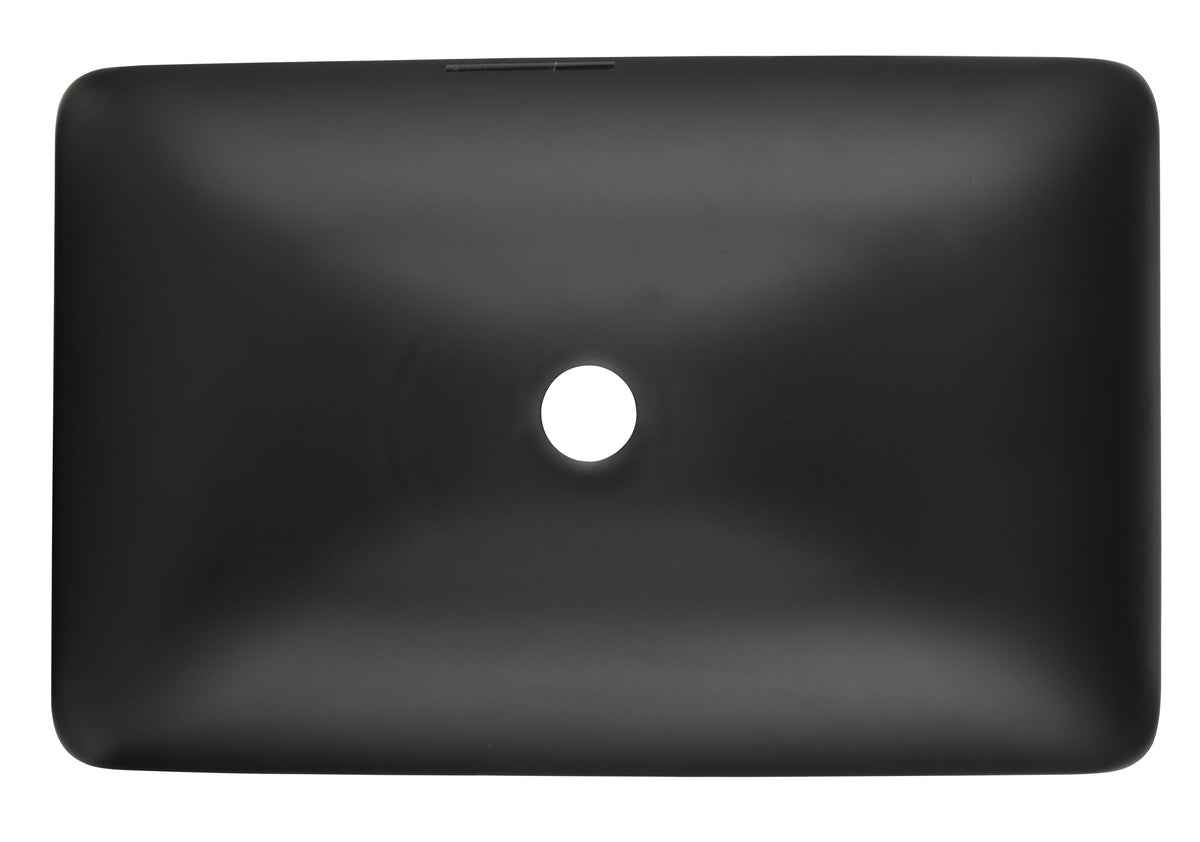 14.38" L -22.25" W -4-3/8 in. H Matte Shell Glass Rectangular Vessel Bathroom Sink in Black with Faucet and Pop-Up Drain in Matte Black