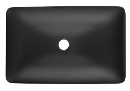 14.38" L -22.25" W -4-3/8 in. H Matte Shell Glass Rectangular Vessel Bathroom Sink in Black with Faucet and Pop-Up Drain in Matte Black