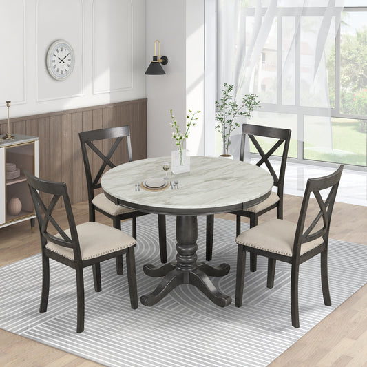 Orisfur. 5 Pieces Dining Table and Chairs Set for 4 Persons, Kitchen Room Solid Wood Table with 4 Chairs – Gray
