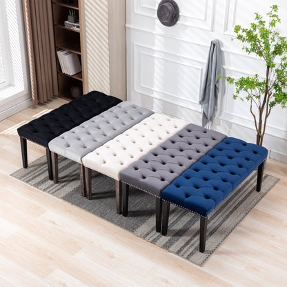 Heng Ming Upholstered Tufted Bench Ottoman, Velvet Dining Bench Bedroom Bench Footrest Stool Accent Bench, Beige