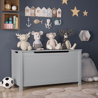 Kids Wooden Toy Box Storage with Safety Hinged Lid in Gray MDF for Ages 2+