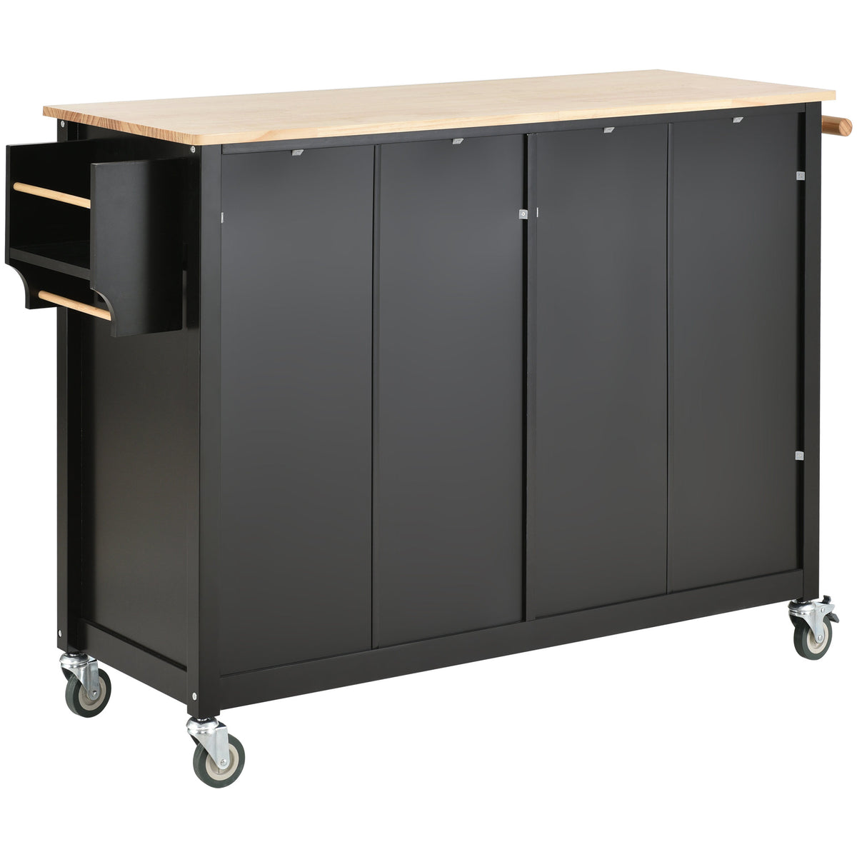 Kitchen Island Cart with Solid Wood Top and Locking Wheels, 54.3 Inch Width, 4 Door Cabinet and Two Drawers, Spice Rack, Towel Rack - Black