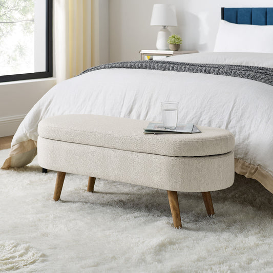Ottoman Oval Storage Bench, Rubber Wood Legs, Beige(43.5'x16'x16')