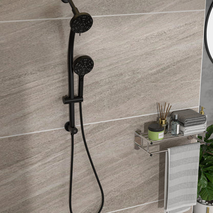 Multi Function Dual Shower Head - Shower System with 4.7" Rain Showerhead, 8-Function Hand Shower, Adjustable Slide Bar, Matte Black