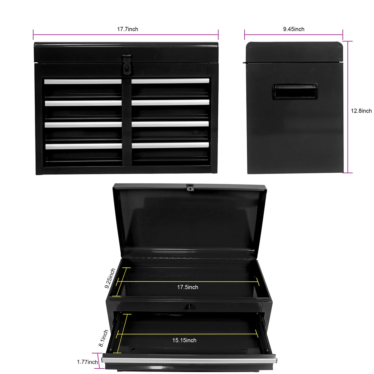 Rolling Tool Chest, 5-Drawer Tool Box Organizer w/Lockable Wheels & Sliding Drawers & Detachable Top & Adjustable Shelf - Black