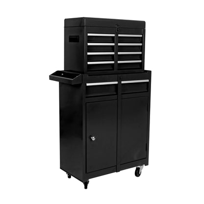Rolling Tool Chest, 5-Drawer Tool Box Organizer w/Lockable Wheels & Sliding Drawers & Detachable Top & Adjustable Shelf - Black