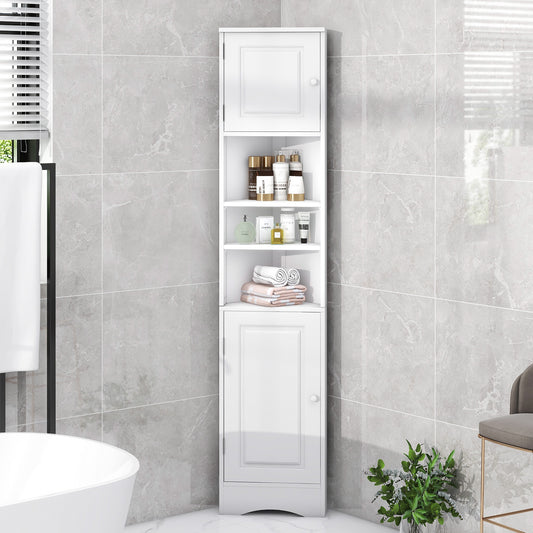 Multi-Functional Corner Cabinet Tall Bathroom Storage Cabinet with Two Doors and Adjustable Shelves, Open Shelf, White(Old Sku:WF294602AAK/WF530911AAK)
