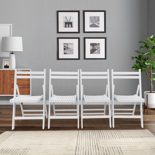 Furniture Slatted Wood Folding Special Event Chair - White, Set of 4, Folding Chair, Foldable Style
