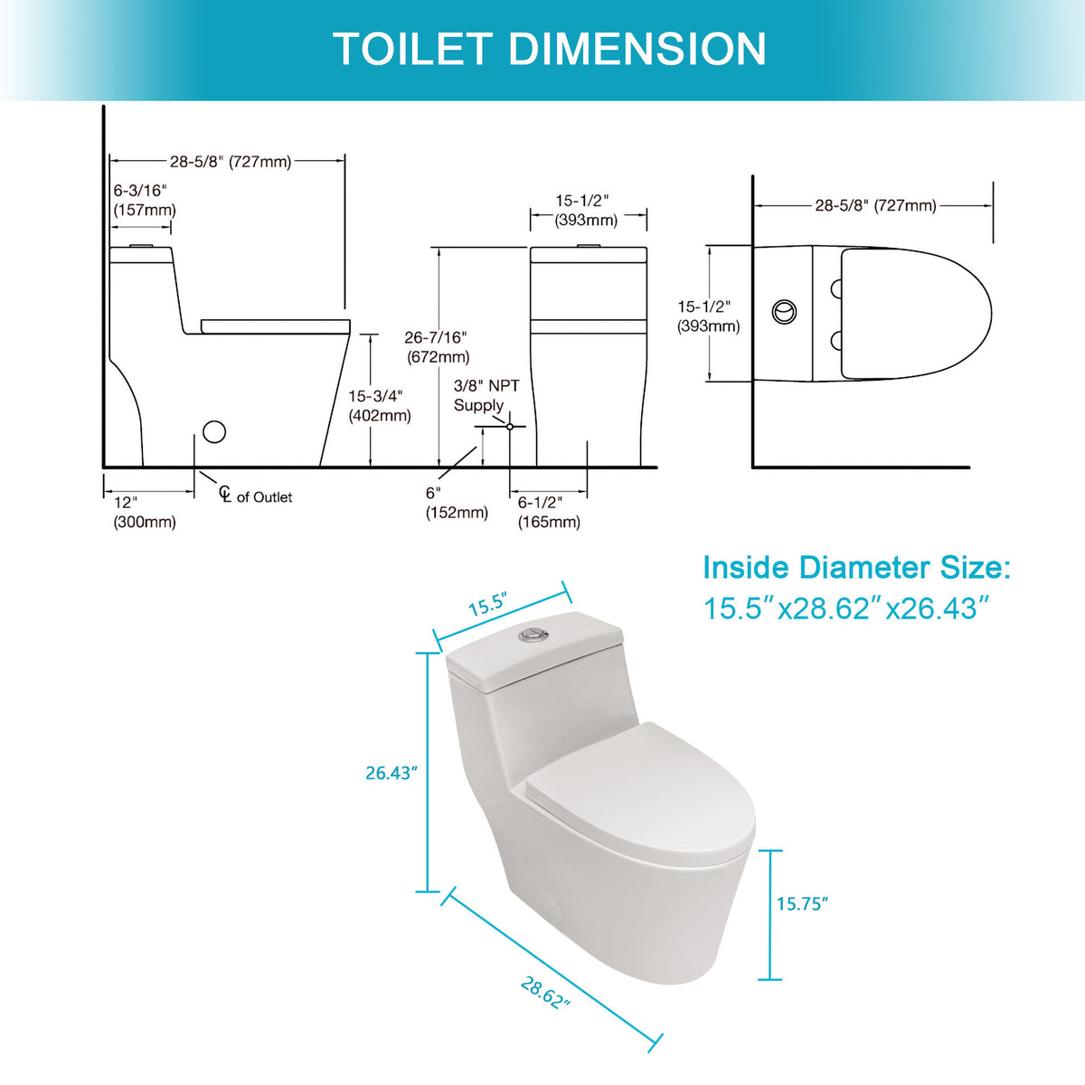 Modern Ceramic One-Piece Toilet with Dual Flush and Soft Closing Seat in White