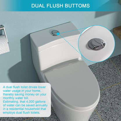 Modern Ceramic One-Piece Toilet with Dual Flush and Soft Closing Seat in White