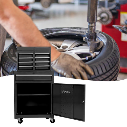 Rolling Tool Chest, 5-Drawer Tool Box Organizer w/Lockable Wheels & Sliding Drawers & Detachable Top & Adjustable Shelf - Black