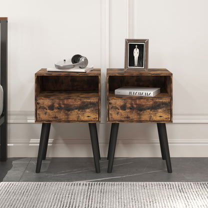 Two Sets of Nightstand,Modern Bedside Table with Storage Drawer and Open Wood Shelf, for Living Room, Bedroom and Small Spaces, Accent Night Stand, Easy Assembly