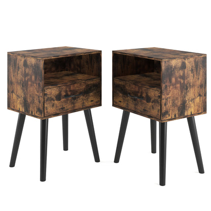 Two Sets of Nightstand,Modern Bedside Table with Storage Drawer and Open Wood Shelf, for Living Room, Bedroom and Small Spaces, Accent Night Stand, Easy Assembly