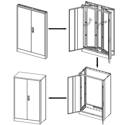 Black Metal Storage Cabinet with Locking Doors and Adjustable Shelf, Folding Filing Locker, School, Garage, Steel Construction