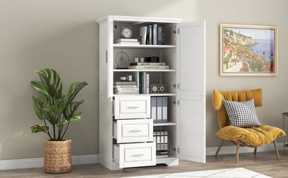Tall and Wide Storage Cabinet with Doors for Bathroom/Office, Three Drawers, White(Old SKU: N725P331357K/WF299285AAK)