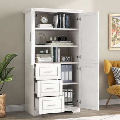 Tall and Wide Storage Cabinet with Doors for Bathroom/Office, Three Drawers, White(Old SKU: N725P331357K/WF299285AAK)