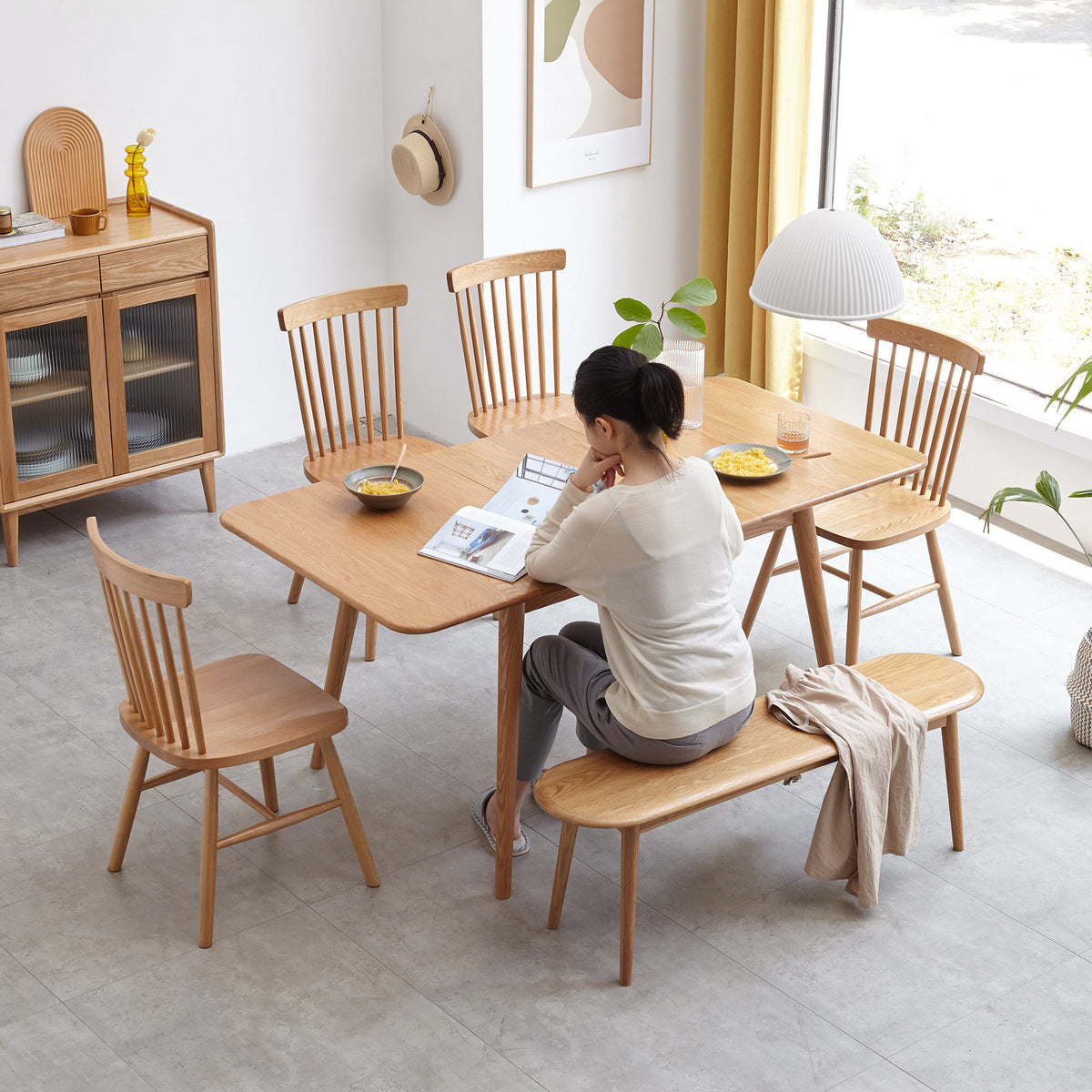 Natural Oak Wood Dining Bench Table Bench with Solid Oak Construction and Unique Design