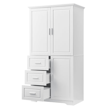 Tall and Wide Storage Cabinet with Doors for Bathroom/Office, Three Drawers, White(Old SKU: N725P331357K/WF299285AAK)