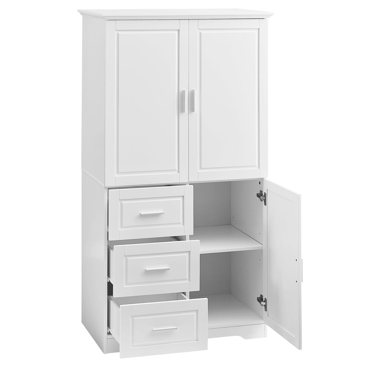 Tall and Wide Storage Cabinet with Doors for Bathroom/Office, Three Drawers, White(Old SKU: N725P331357K/WF299285AAK)
