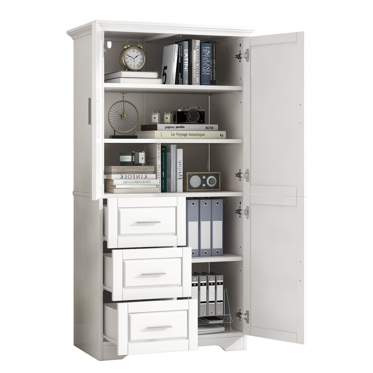 Tall and Wide Storage Cabinet with Doors for Bathroom/Office, Three Drawers, White(Old SKU: N725P331357K/WF299285AAK)