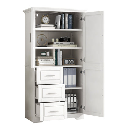 Tall and Wide Storage Cabinet with Doors for Bathroom/Office, Three Drawers, White(Old SKU: N725P331357K/WF299285AAK)