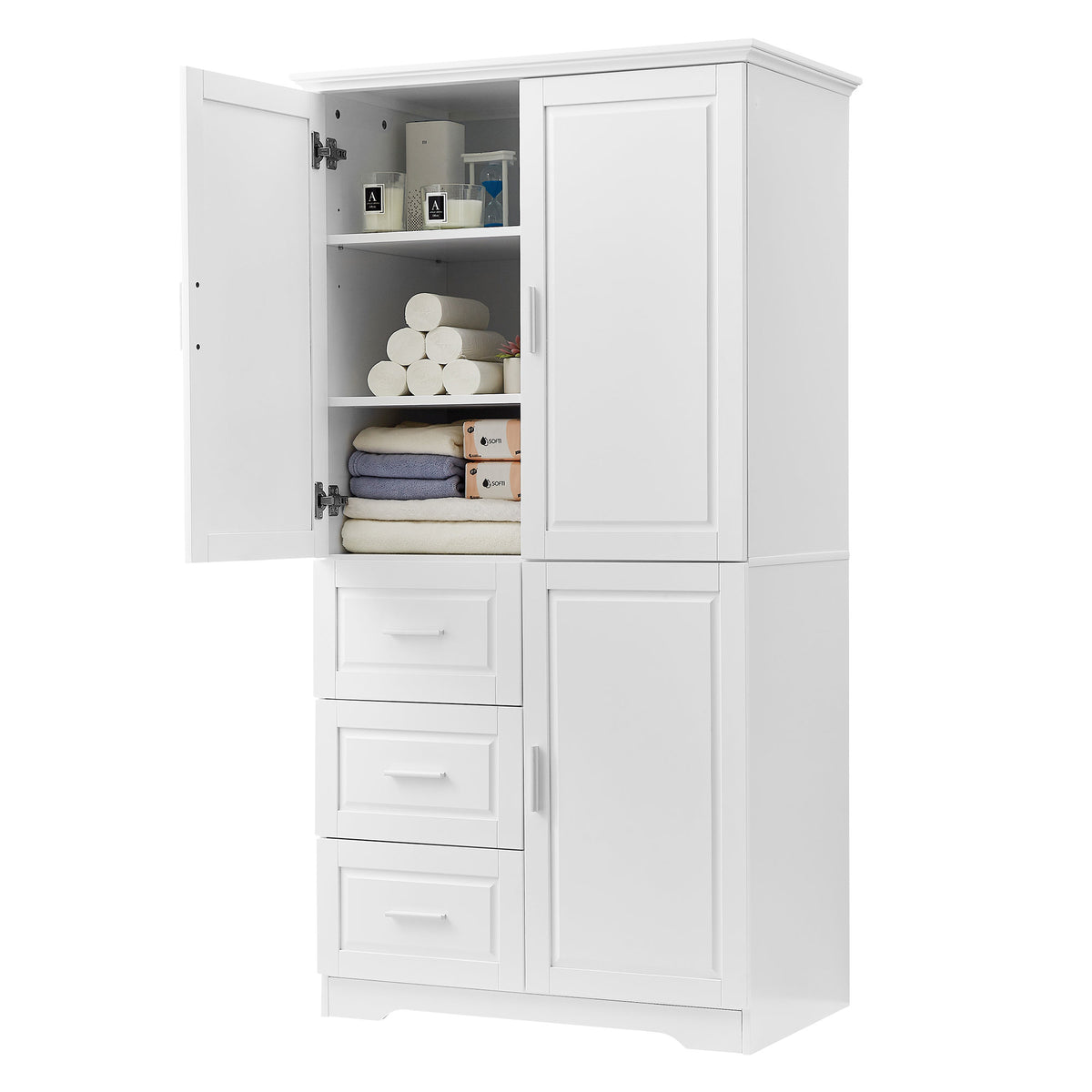 Tall and Wide Storage Cabinet with Doors for Bathroom/Office, Three Drawers, White(Old SKU: N725P331357K/WF299285AAK)