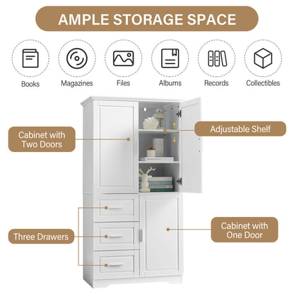 Tall and Wide Storage Cabinet with Doors for Bathroom/Office, Three Drawers, White(Old SKU: N725P331357K/WF299285AAK)
