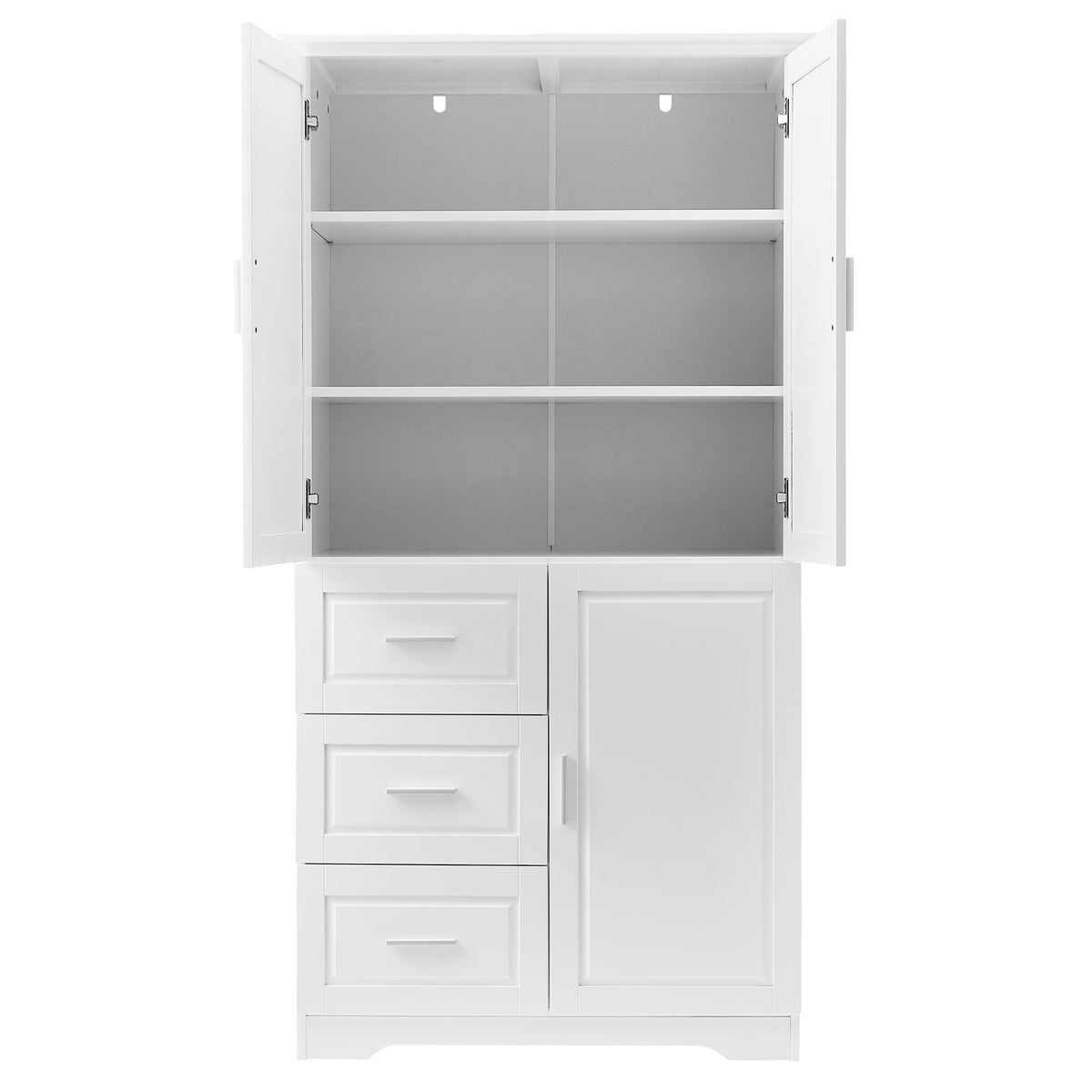 Tall and Wide Storage Cabinet with Doors for Bathroom/Office, Three Drawers, White(Old SKU: N725P331357K/WF299285AAK)