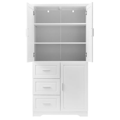 Tall and Wide Storage Cabinet with Doors for Bathroom/Office, Three Drawers, White(Old SKU: N725P331357K/WF299285AAK)
