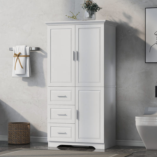 Tall and Wide Storage Cabinet with Doors for Bathroom/Office, Three Drawers, White(Old SKU: N725P331357K/WF299285AAK)