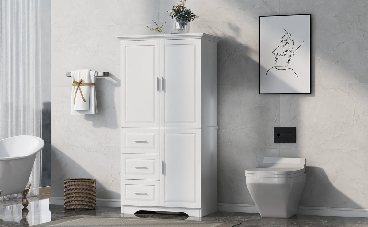 Tall and Wide Storage Cabinet with Doors for Bathroom/Office, Three Drawers, White(Old SKU: N725P331357K/WF299285AAK)