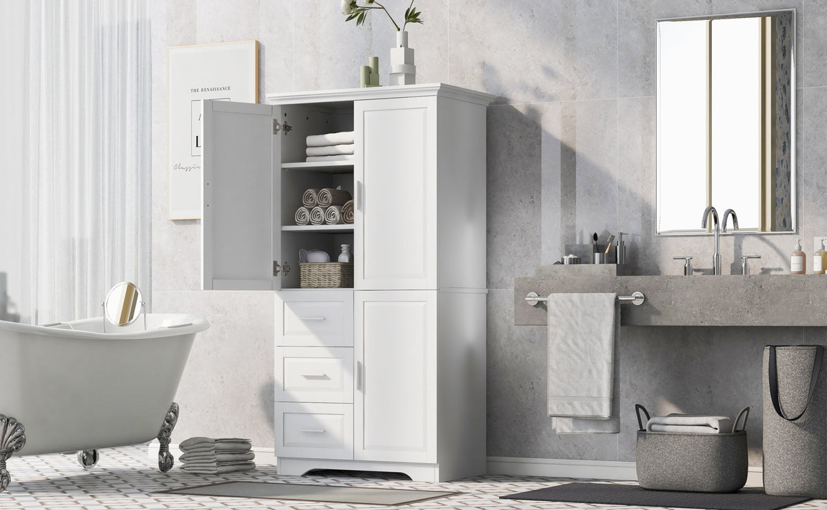 Tall and Wide Storage Cabinet with Doors for Bathroom/Office, Three Drawers, White(Old SKU: N725P331357K/WF299285AAK)