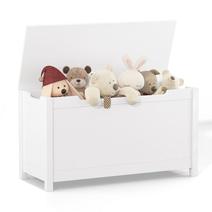 Kids Wooden Toy Box Storage with Safety Hinged Lid for Ages 2+ - White