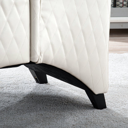 23.03" Wide Faux Leather High-Back Accent Chair, Comfy High Wingback Chair, Living Room Chair with Soft Padded & Wooden Legs, Modern Side Chair for Living Room, Bedroom, white