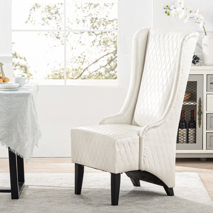 23.03" Wide Faux Leather High-Back Accent Chair, Comfy High Wingback Chair, Living Room Chair with Soft Padded & Wooden Legs, Modern Side Chair for Living Room, Bedroom, white