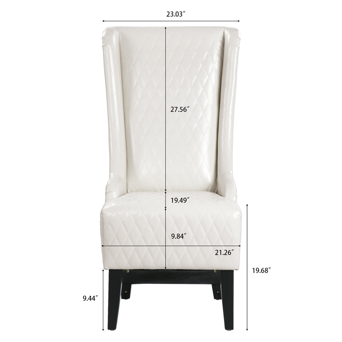 23.03" Wide Faux Leather High-Back Accent Chair, Comfy High Wingback Chair, Living Room Chair with Soft Padded & Wooden Legs, Modern Side Chair for Living Room, Bedroom, white