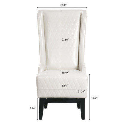 23.03" Wide Faux Leather High-Back Accent Chair, Comfy High Wingback Chair, Living Room Chair with Soft Padded & Wooden Legs, Modern Side Chair for Living Room, Bedroom, white