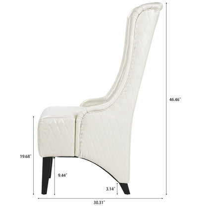 23.03" Wide Faux Leather High-Back Accent Chair, Comfy High Wingback Chair, Living Room Chair with Soft Padded & Wooden Legs, Modern Side Chair for Living Room, Bedroom, white