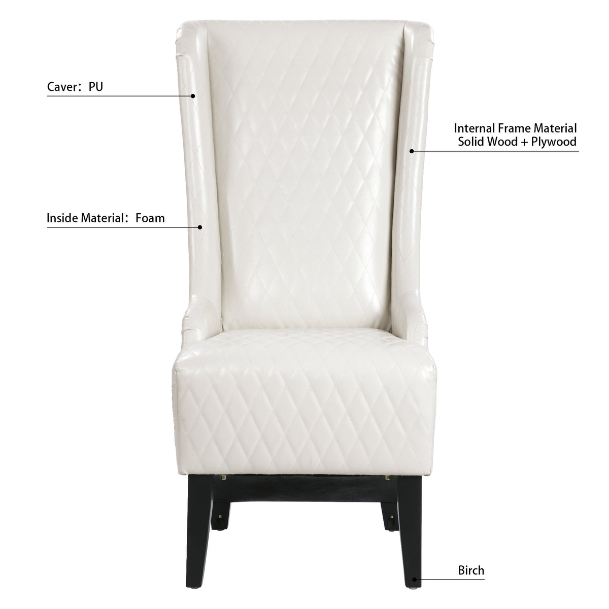 23.03" Wide Faux Leather High-Back Accent Chair, Comfy High Wingback Chair, Living Room Chair with Soft Padded & Wooden Legs, Modern Side Chair for Living Room, Bedroom, white