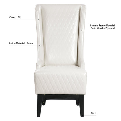 23.03" Wide Faux Leather High-Back Accent Chair, Comfy High Wingback Chair, Living Room Chair with Soft Padded & Wooden Legs, Modern Side Chair for Living Room, Bedroom, white